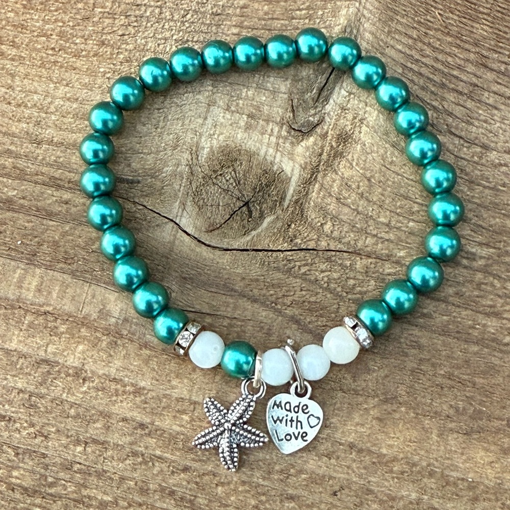 Chic Teal Beaded Bracelet with Charms